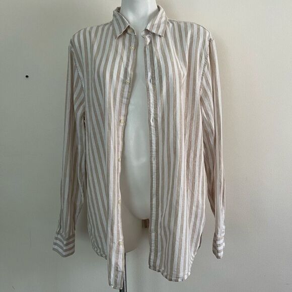 H&M Slim Fit Linen Blend Stripe Button Down - Picture 6 of 8